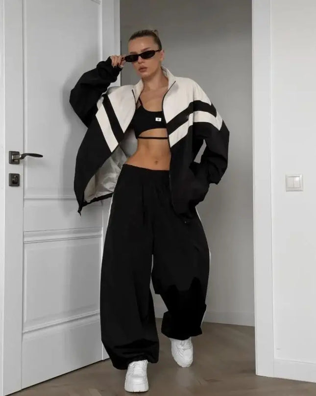 Women’s Two-Piece Set – Loose, Breathable Jacket and Pants Ensemble