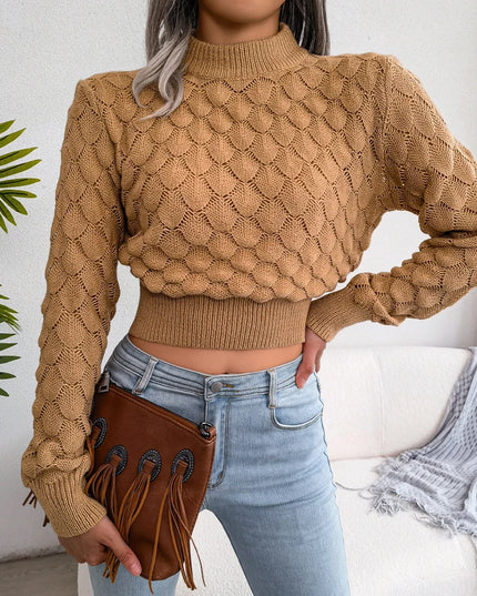 Women’s Cropped Hollow Out Turtleneck Sweater - Various Colors