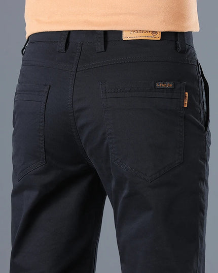 Men's Classic Slim Straight Trousers - Pure Cotton Stretch Pants