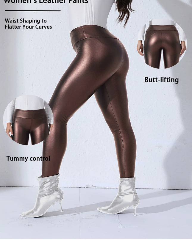 Women’s PU Leather Fleece-Lined Slim Fit Skinny Pants with Pockets, High Waist Elastic Design