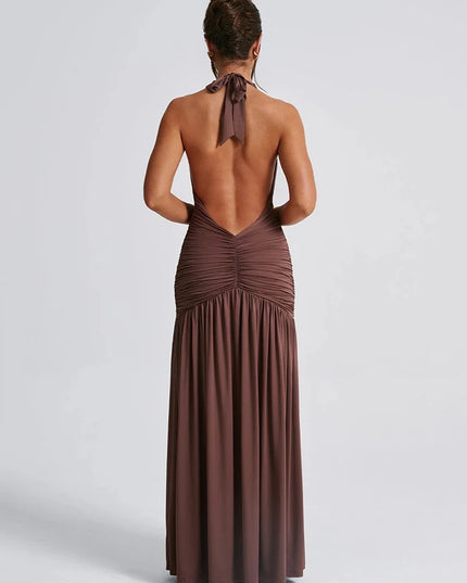 Mozision Women's Backless Deep V-Neck Dress with Thigh Split