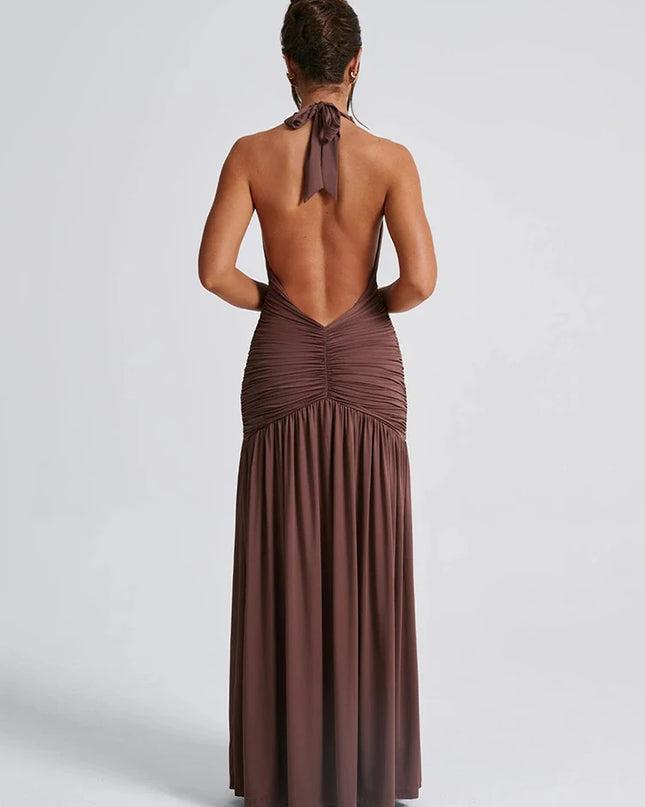 Mozision Women's Backless Deep V-Neck Dress with Thigh Split
