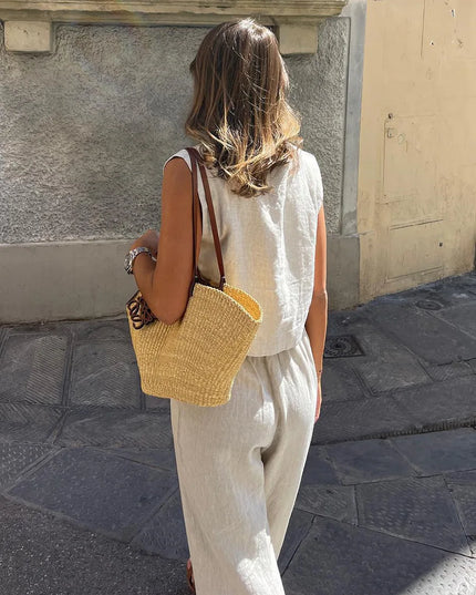 Women's Cotton Linen Two-Piece Vest and Pants Set