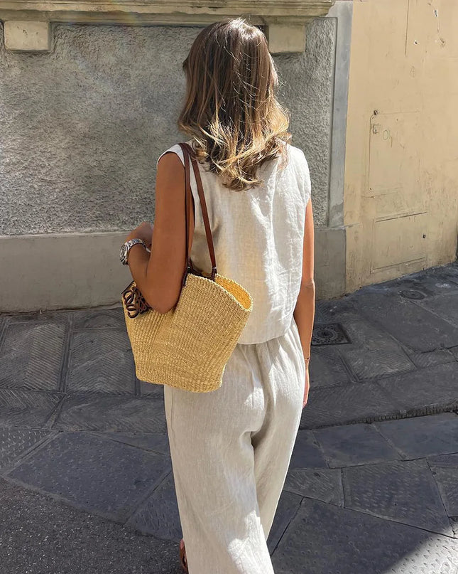 Women's Cotton Linen Two-Piece Vest and Pants Set
