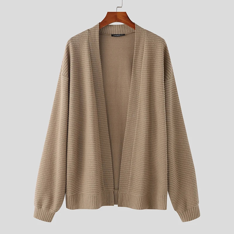 Incerun Men’s Knitted Loose Fit Long Sleeve Cardigan