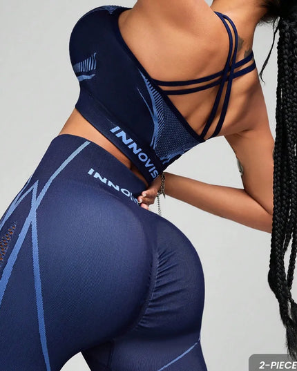 Women's High-Elastic Seamless Padded Sports Bra and Mesh Pants Two-Piece Set