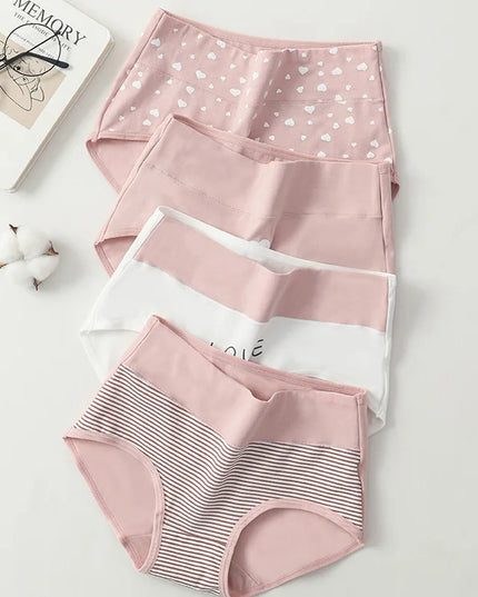 Set of 4 High-Waist Cotton Women's Underwear Briefs