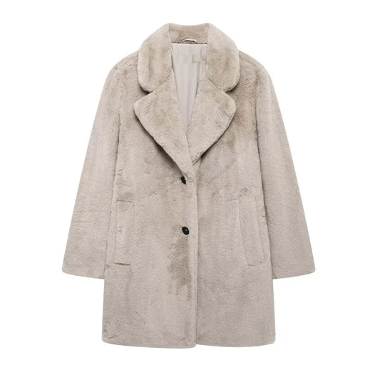 Women's Loose Fit Plush Faux Fur Collar Coat