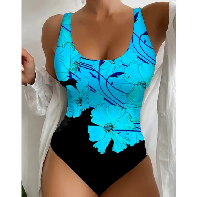 Women's One Piece Swimsuit with Floral Design and Push-Up Support