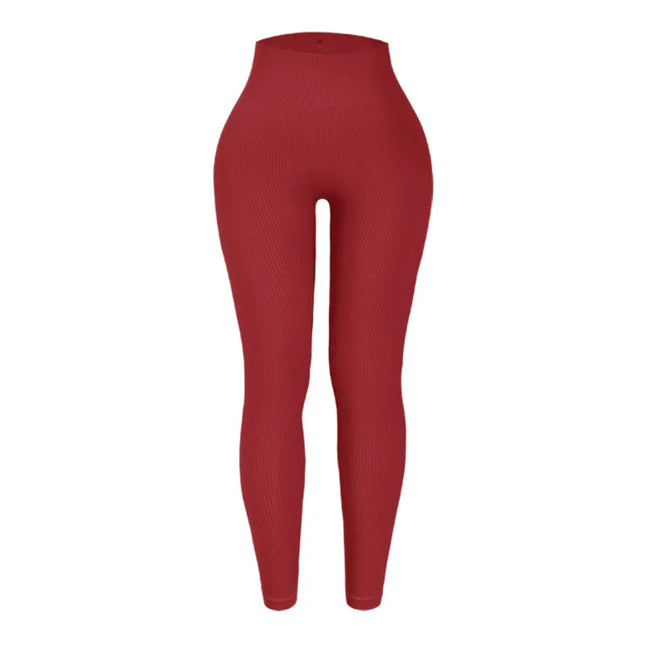 Women's High-Waisted Ribbed Yoga Pants - Various Colors