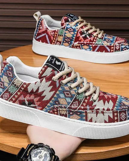 Men's Canvas Low Top Sneakers - Flat Sole, Vulcanized Style