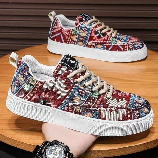 Men's Canvas Low Top Sneakers - Flat Sole, Vulcanized Style