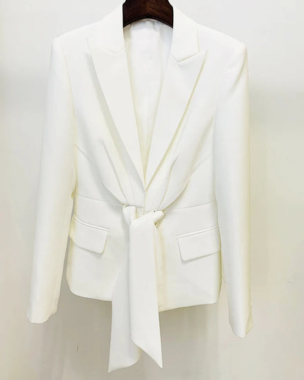 Women's Two-Piece Lacing Belt Blazer and Pleated Zip Pants Set | Stylish Women's Suit for Office & Casual Wear