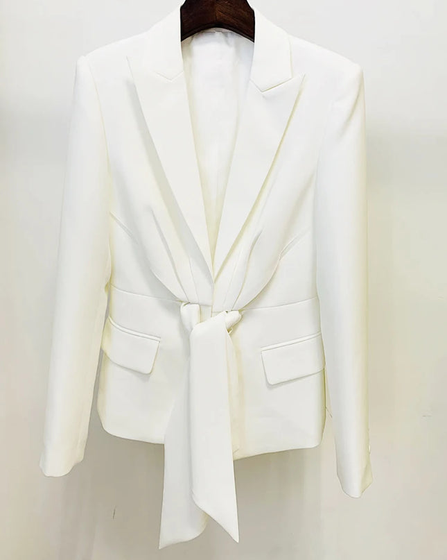 Women's Two-Piece Lacing Belt Blazer and Pleated Zip Pants Set | Stylish Women's Suit for Office & Casual Wear