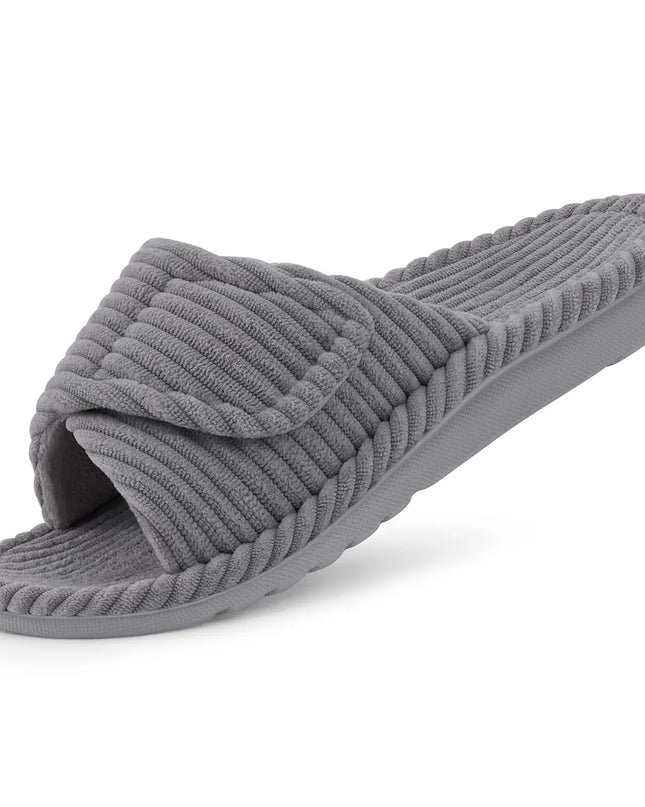 Women's Adjustable Open Toe Slippers with Corduroy Material