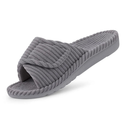 Women's Adjustable Open Toe Slippers with Corduroy Material