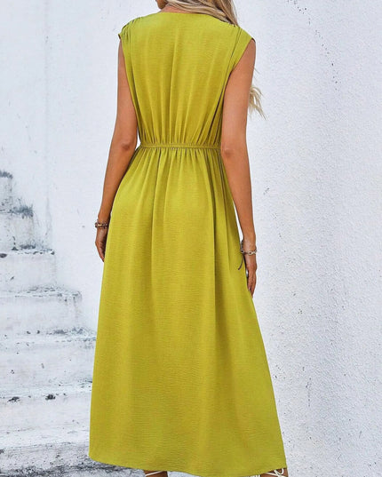 Women's Elegant Belted Midi Dress with Thin Front Straps