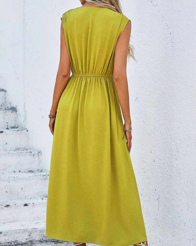 Women's Elegant Belted Midi Dress with Thin Front Straps