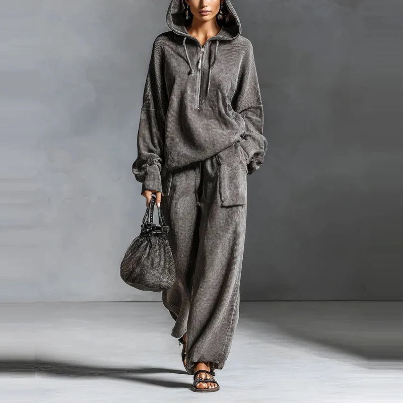 Women's Two-Piece Pullover Hoodie and Wide-Leg Pants Set – Loose Fit Casual Sweatsuit