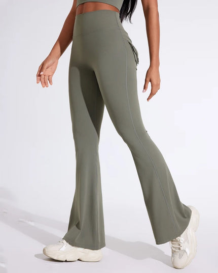 DIAS FIT JOY Women's High-Waisted Pocket Flared Pants | Hip-Lifting, Comfort Fit, Trendy Flared Trousers