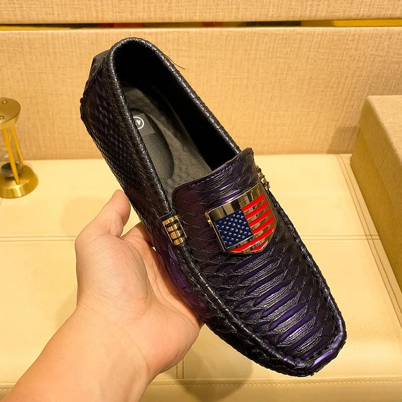 Men's Leather Shoes with American Flag and Metal Details