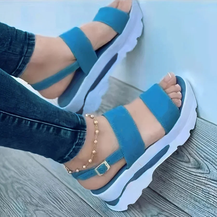 Women's Open Toe Non-Slip Durable Wedge Sandals with Buckle