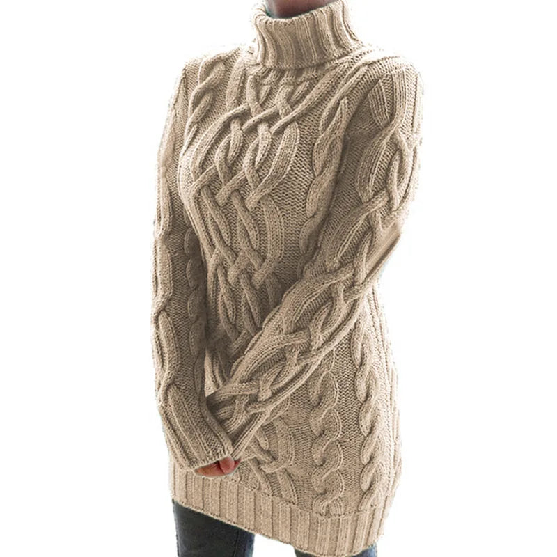 Beige cable knit sweater on a white background