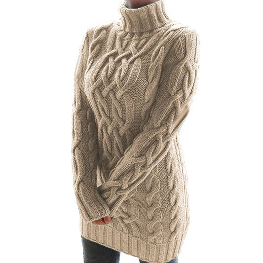 Beige cable knit sweater on a white background