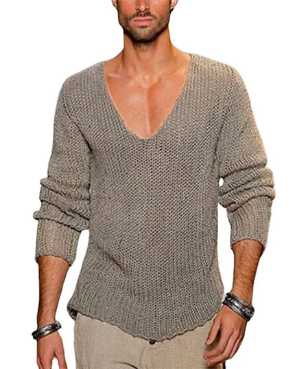 Men's Long Sleeve V-Neck Loose Knit Sweater
