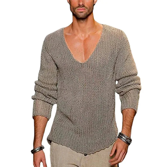 Men's Long Sleeve V-Neck Loose Knit Sweater
