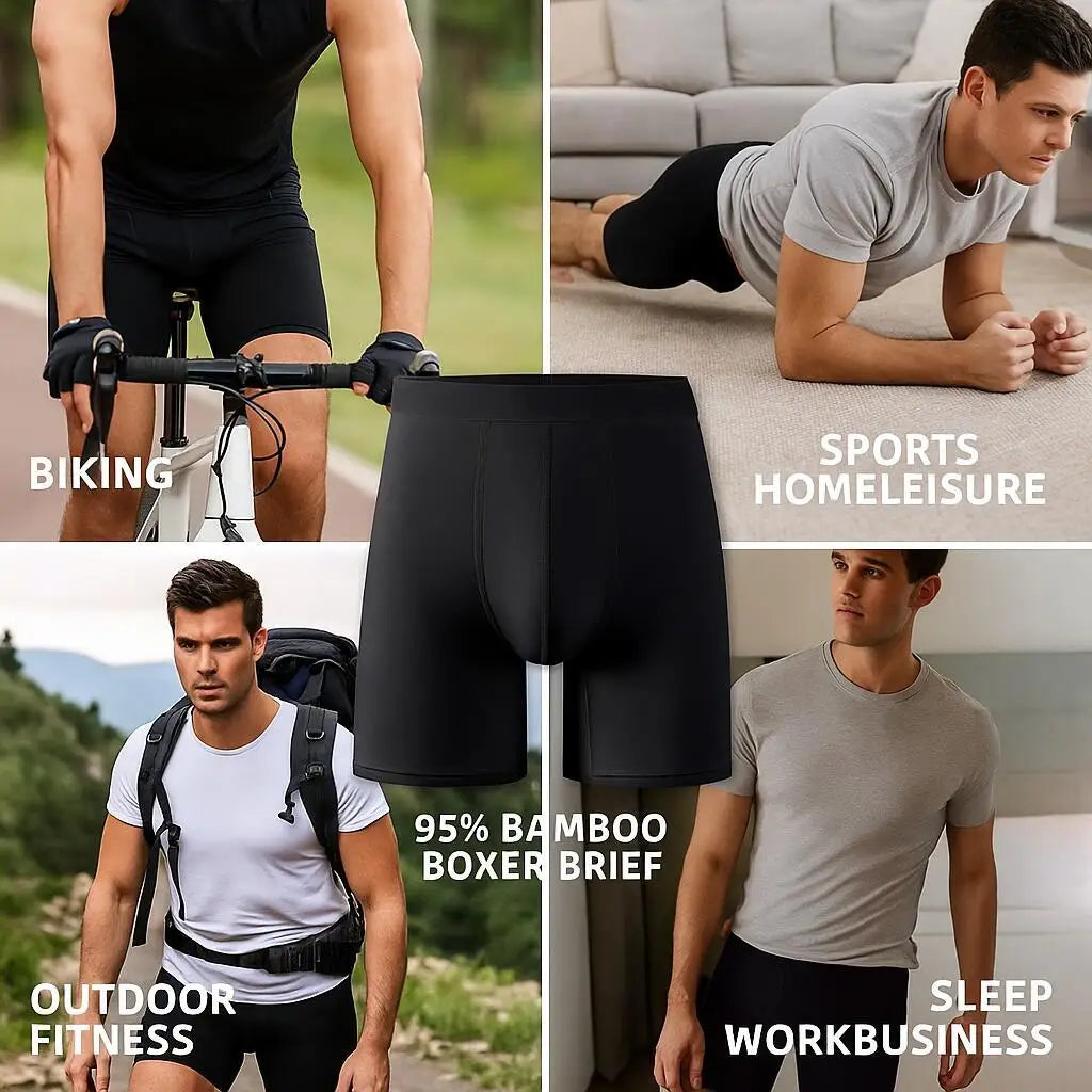Men's Long Leg Boxer Briefs Multipack - 95% Bamboo Fiber & 5% Spandex
