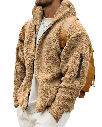 Men's Warm Plush Hooded Cardigan - Long Sleeve