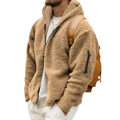 Men's Warm Plush Hooded Cardigan - Long Sleeve