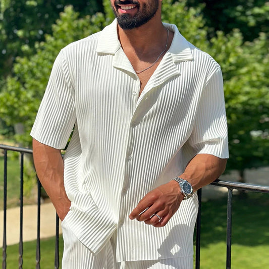 Men's Casual Two-Piece Set - Loose Fit Button-Open Shirt & Breathable, Lightweight Pants