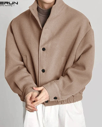 INCERUN Men's Stand Collar Long Sleeve Button-Up Jacket