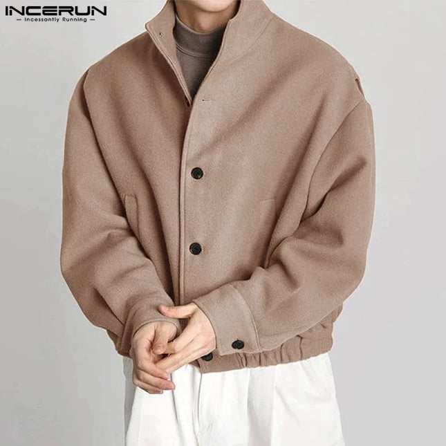 INCERUN Men's Stand Collar Long Sleeve Button-Up Jacket