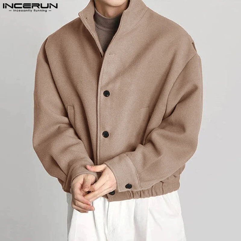 INCERUN Men's Stand Collar Long Sleeve Button-Up Jacket