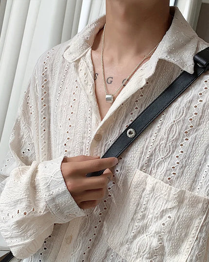 Men's Lapel Mesh Long-Sleeved Shirt