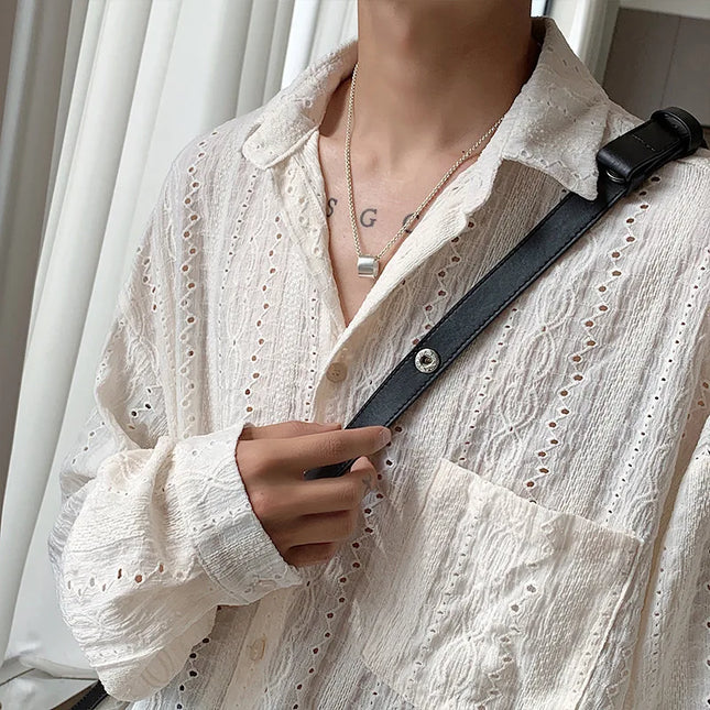 Men's Lapel Mesh Long-Sleeved Shirt