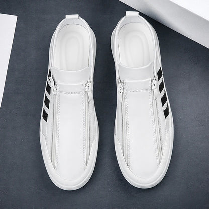 Men's Genuine Leather Zipper Flat Sneakers - Stylish Comfortable Casual Footwear