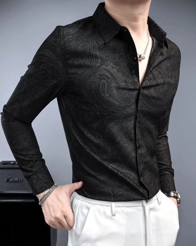 Retro Men's Long Sleeve Shirt – Casual Slim Fit Print Top for Men