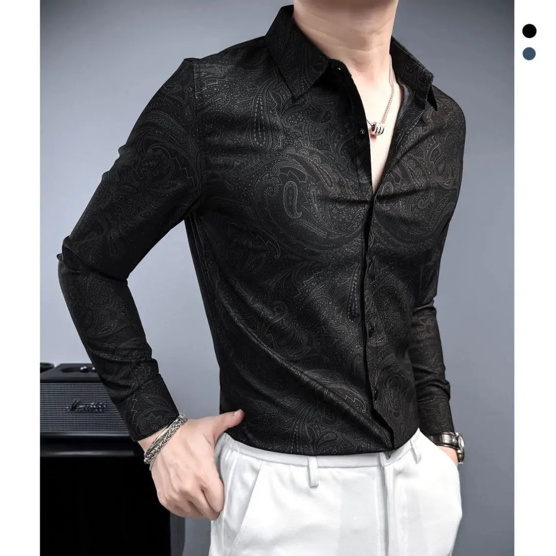 Retro Men's Long Sleeve Shirt – Casual Slim Fit Print Top for Men