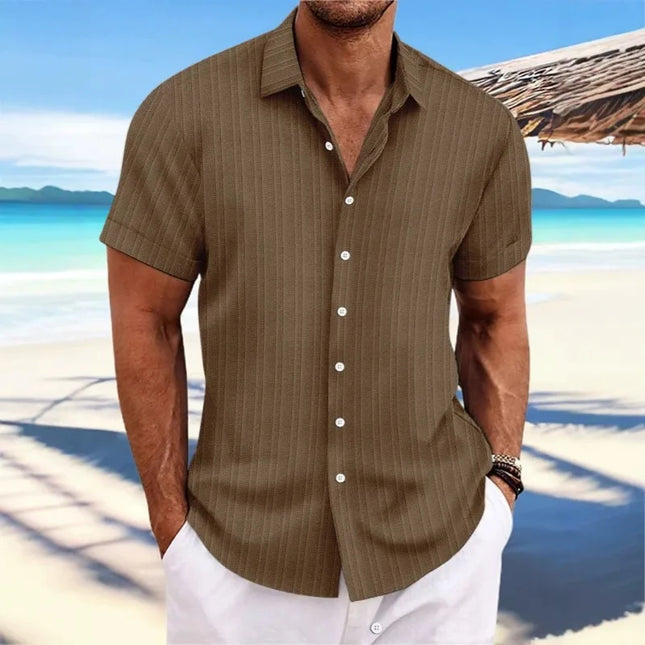 Men's Vertical Jacquard Short Sleeve Button-Down Shirt