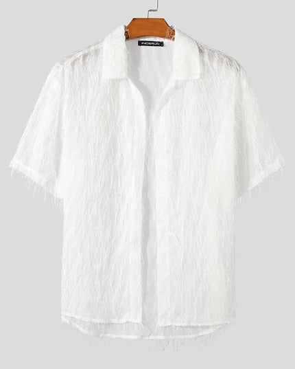 Men's Tassel Chiffon Shirt with Transparent Lapel