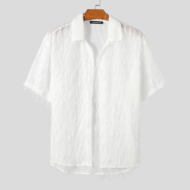 Men's Tassel Chiffon Shirt with Transparent Lapel