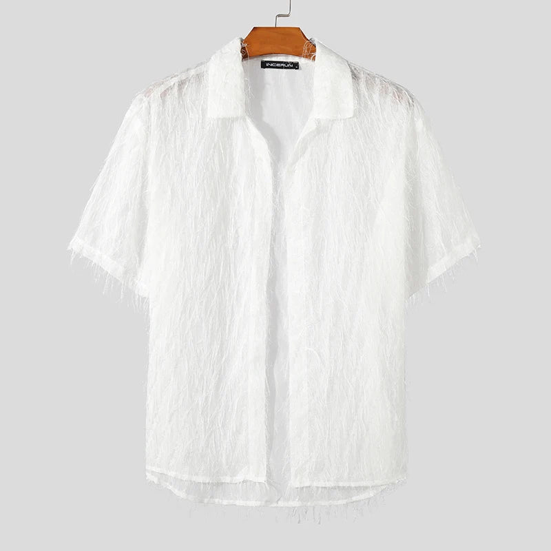Men's Tassel Chiffon Shirt with Transparent Lapel