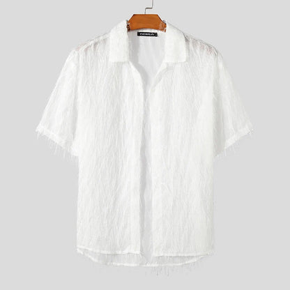 Men's Tassel Chiffon Shirt with Transparent Lapel