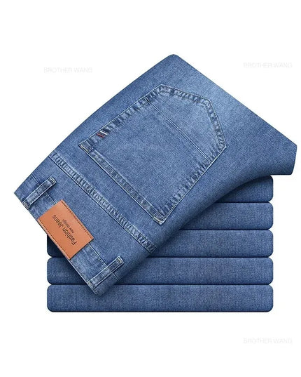 Straight Stretch Denim Men's High-Waist Jeans - Various Colors