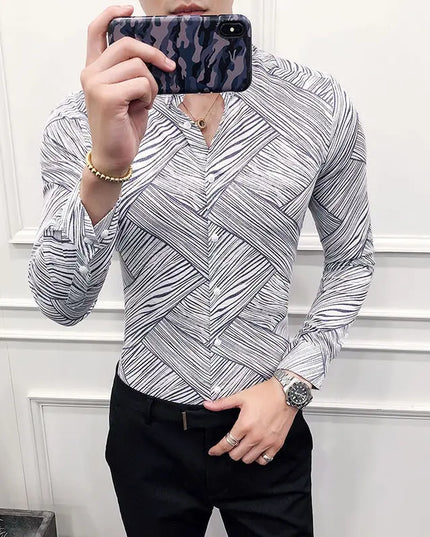 Men's Casual Slim Fit Shirt with Lapel Printing