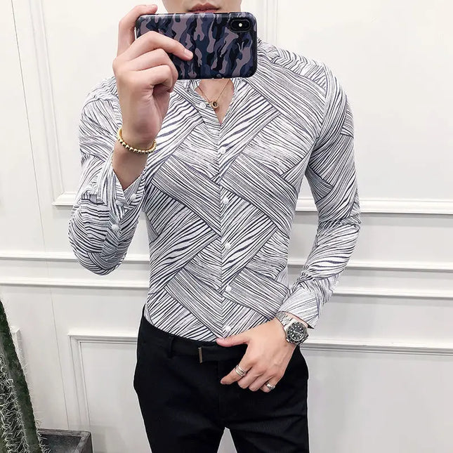 Men's Casual Slim Fit Shirt with Lapel Printing